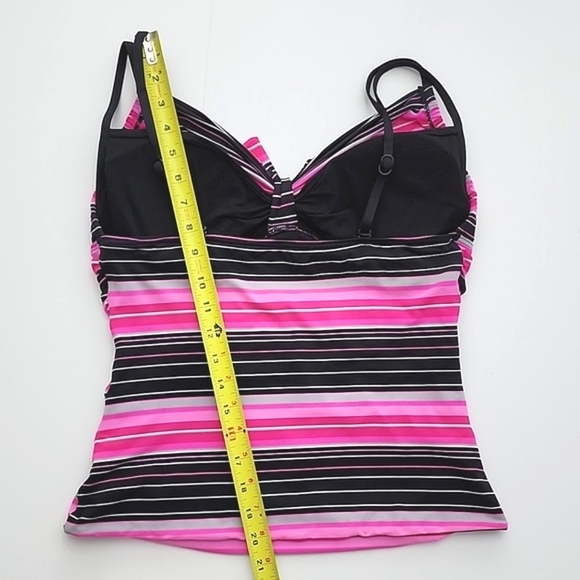 BAKU Australia Tankini Swim Top Pink Black Stripes Ruched Waist Size 11/12 - Picture 13 of 14
